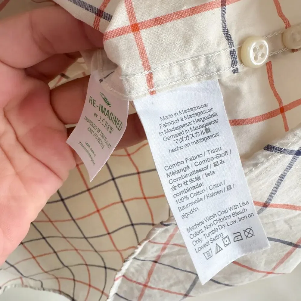J. Crew Cream + Blue Pink Plaid Slim Fit Button Up Shirt XL